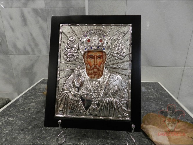 Икона православная посеребрённая «Святой Николай с Предстоящими» [2011.826]